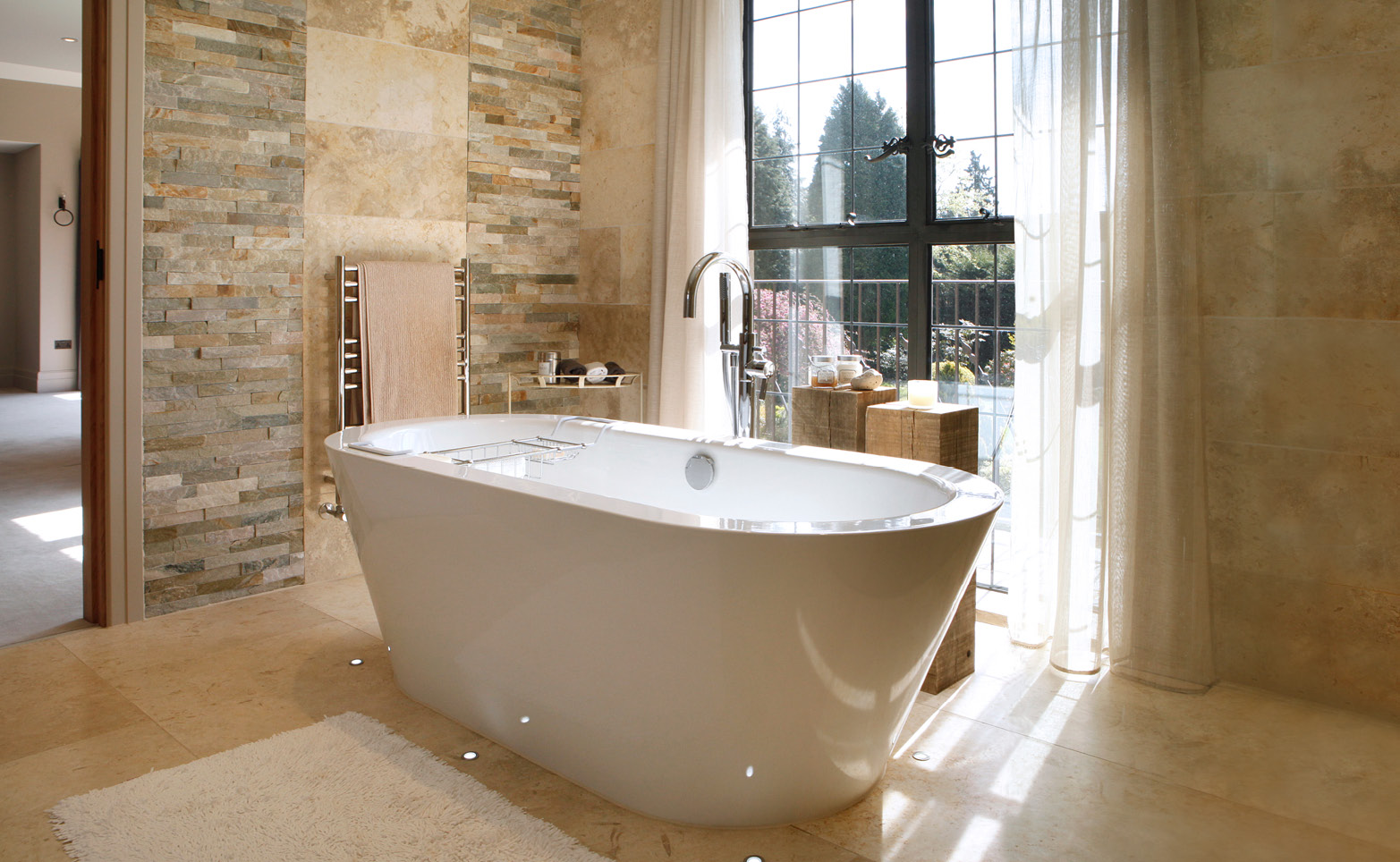 bathroom with bronze windows