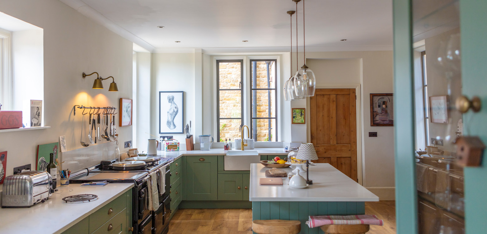 kitchen with bronze windows