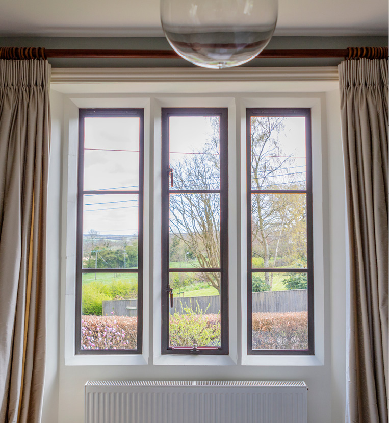 three columns of bronze windows inside