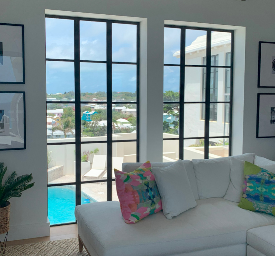 Bronze windows with pool view