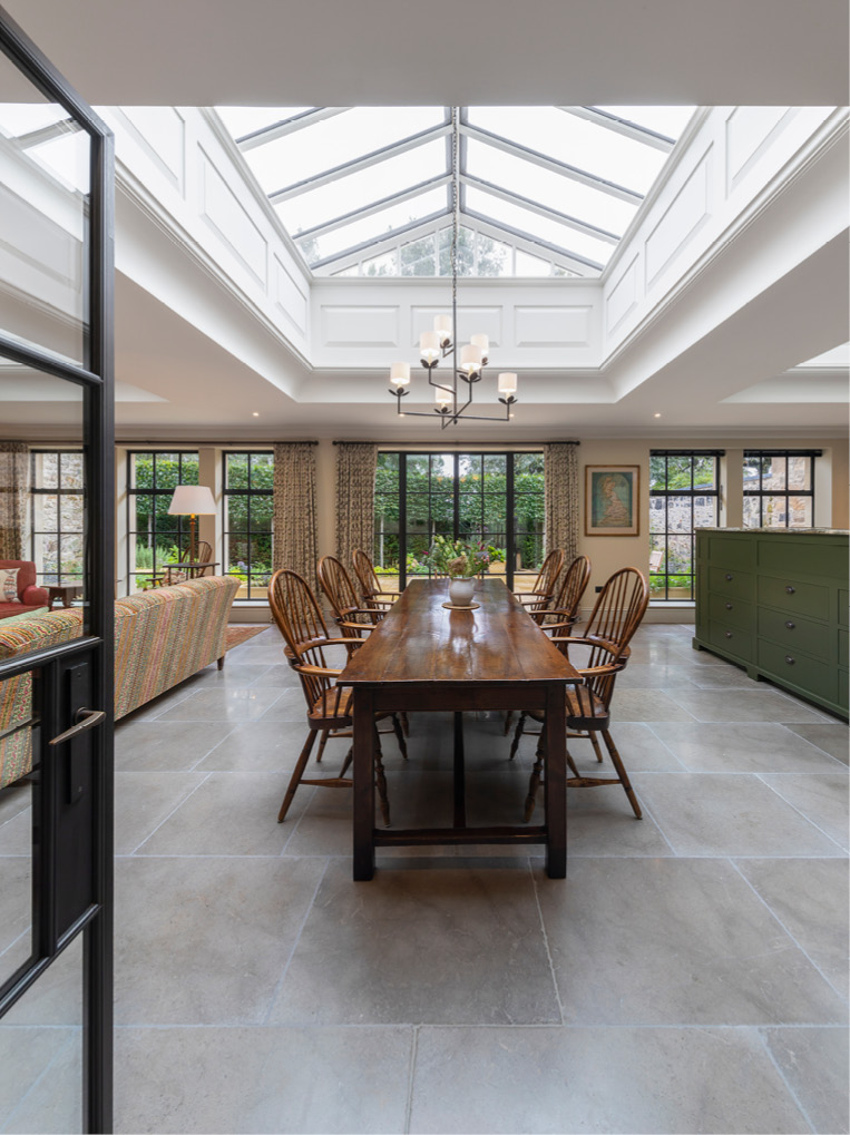 Dining area with roof light