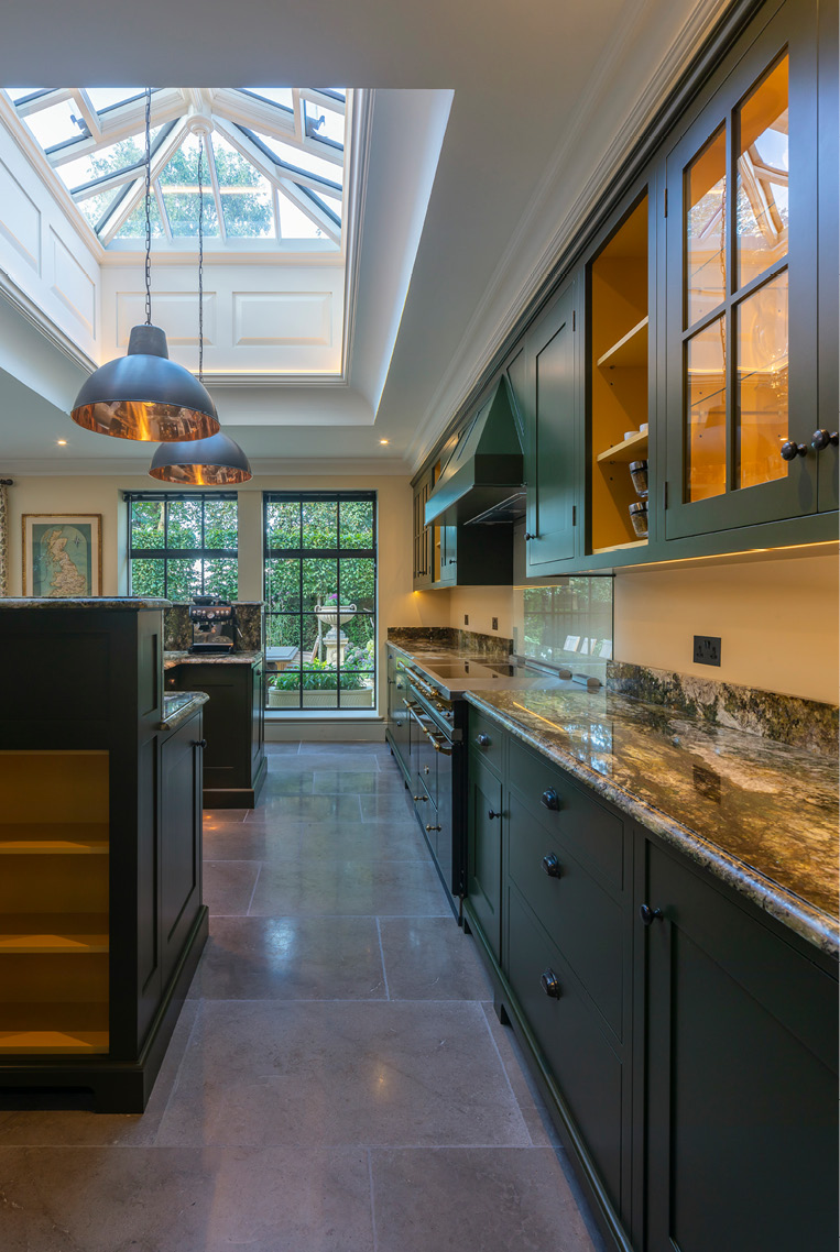 kitchen with bronze windows
