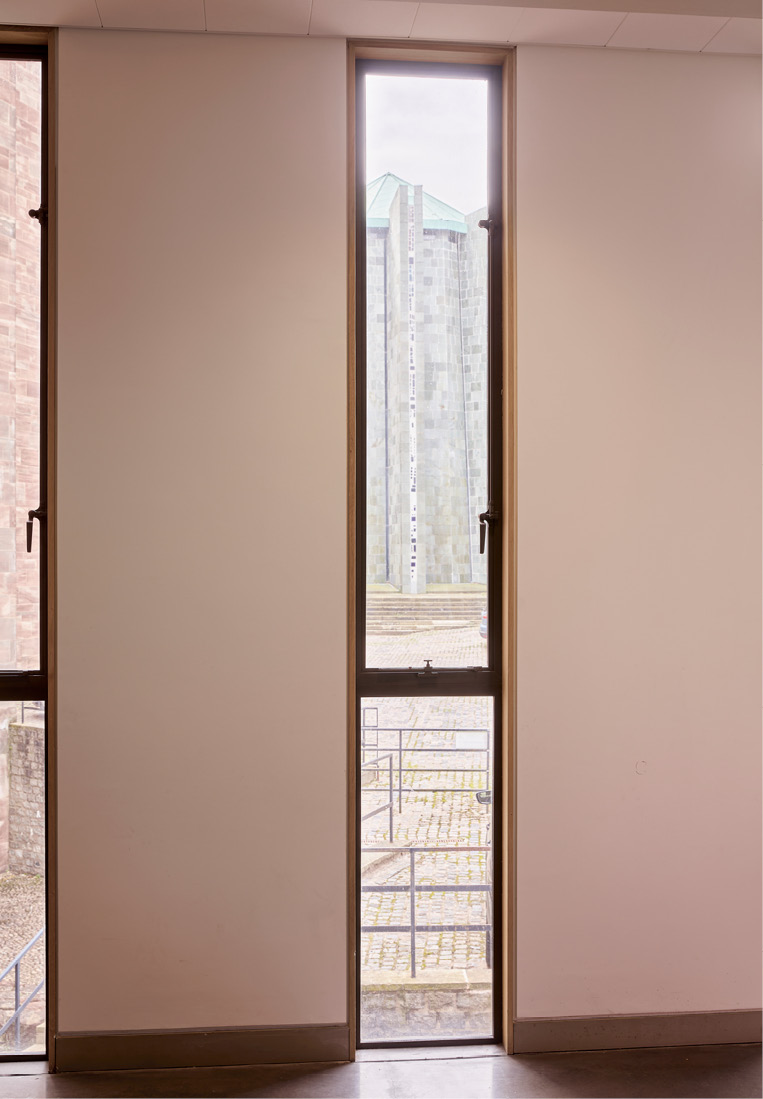 Tall bronze windows at Coventry Cathedral