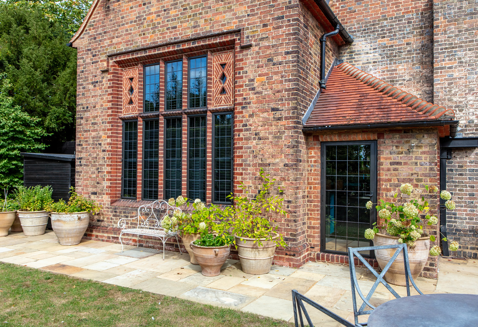 Alternate angle of bronze leaded windows