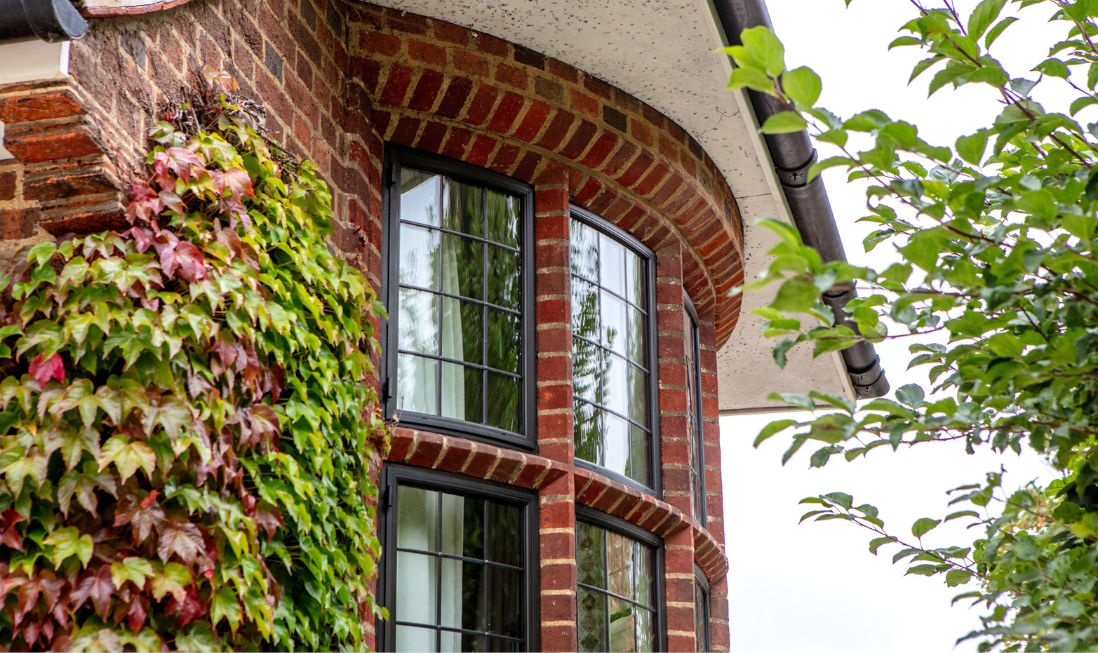Close up of bowed windows