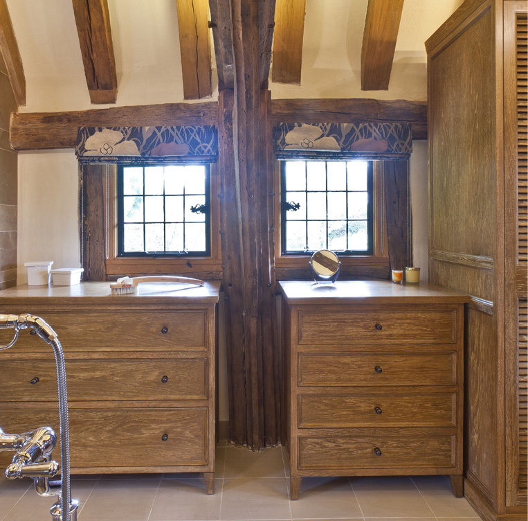Bronze windows in bathroom