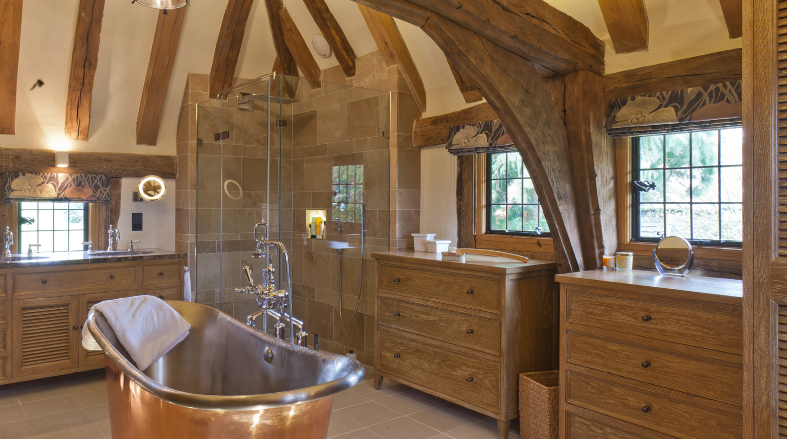 Bronze windows in bathroom