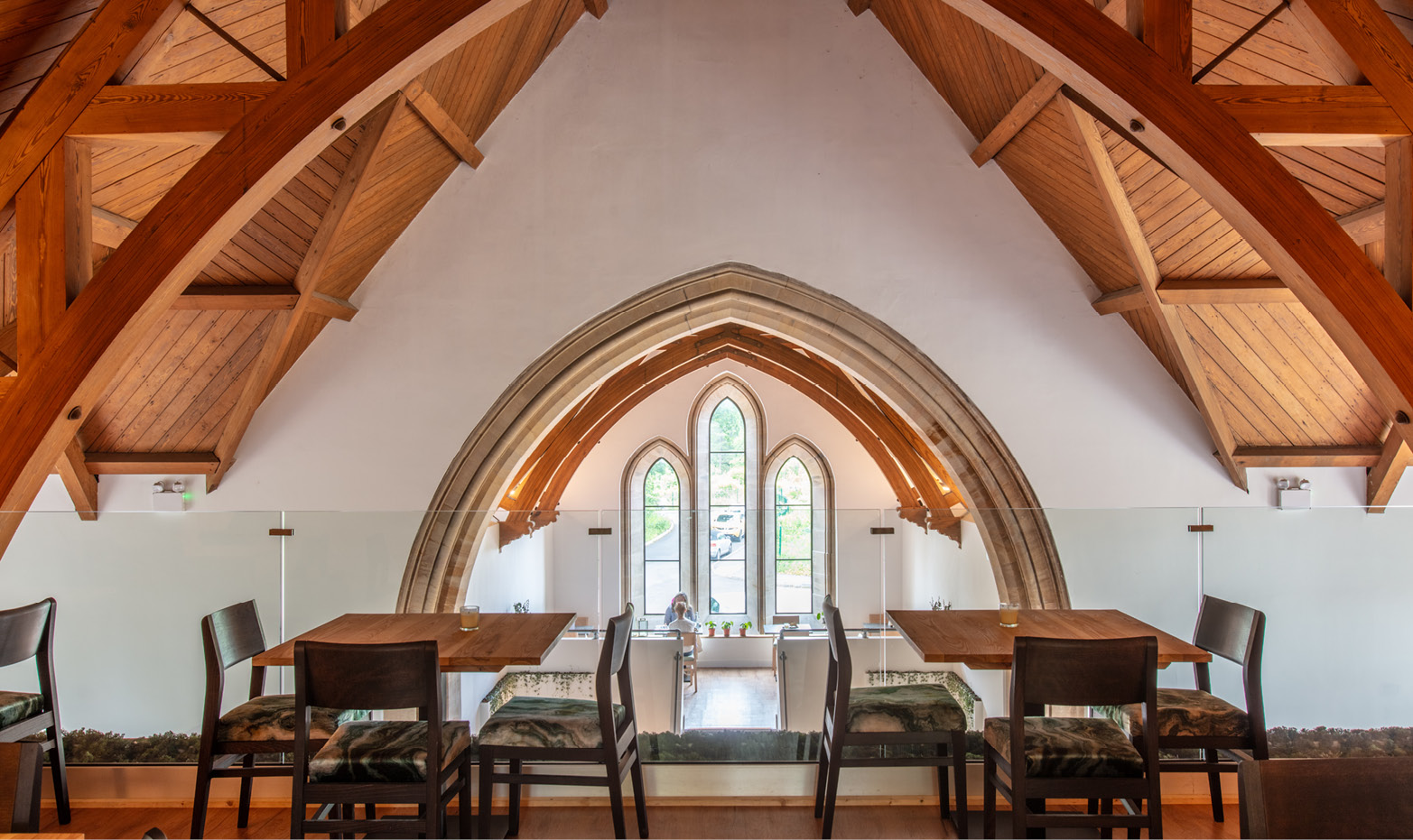 Bronze windows at the old chapel cafe