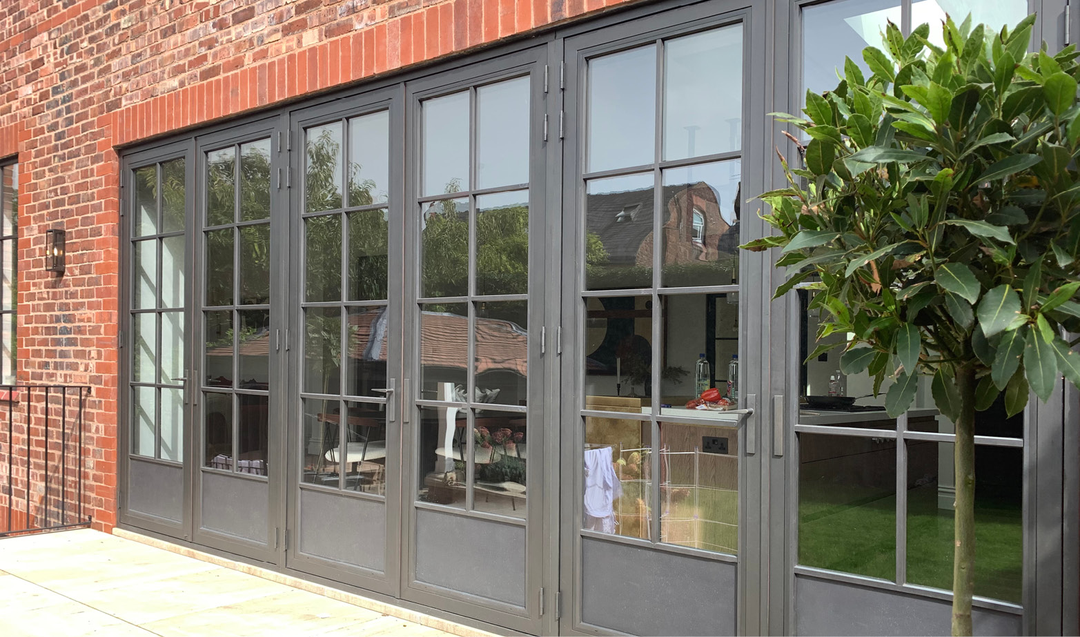 Close up of bronze clad doors