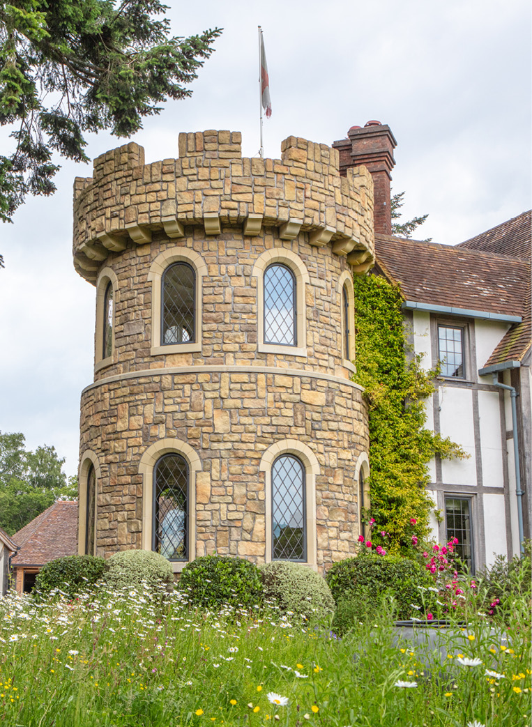 tower with bronze windows