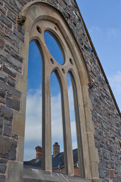 Large Single Pane Decorative Windows on Historic Church